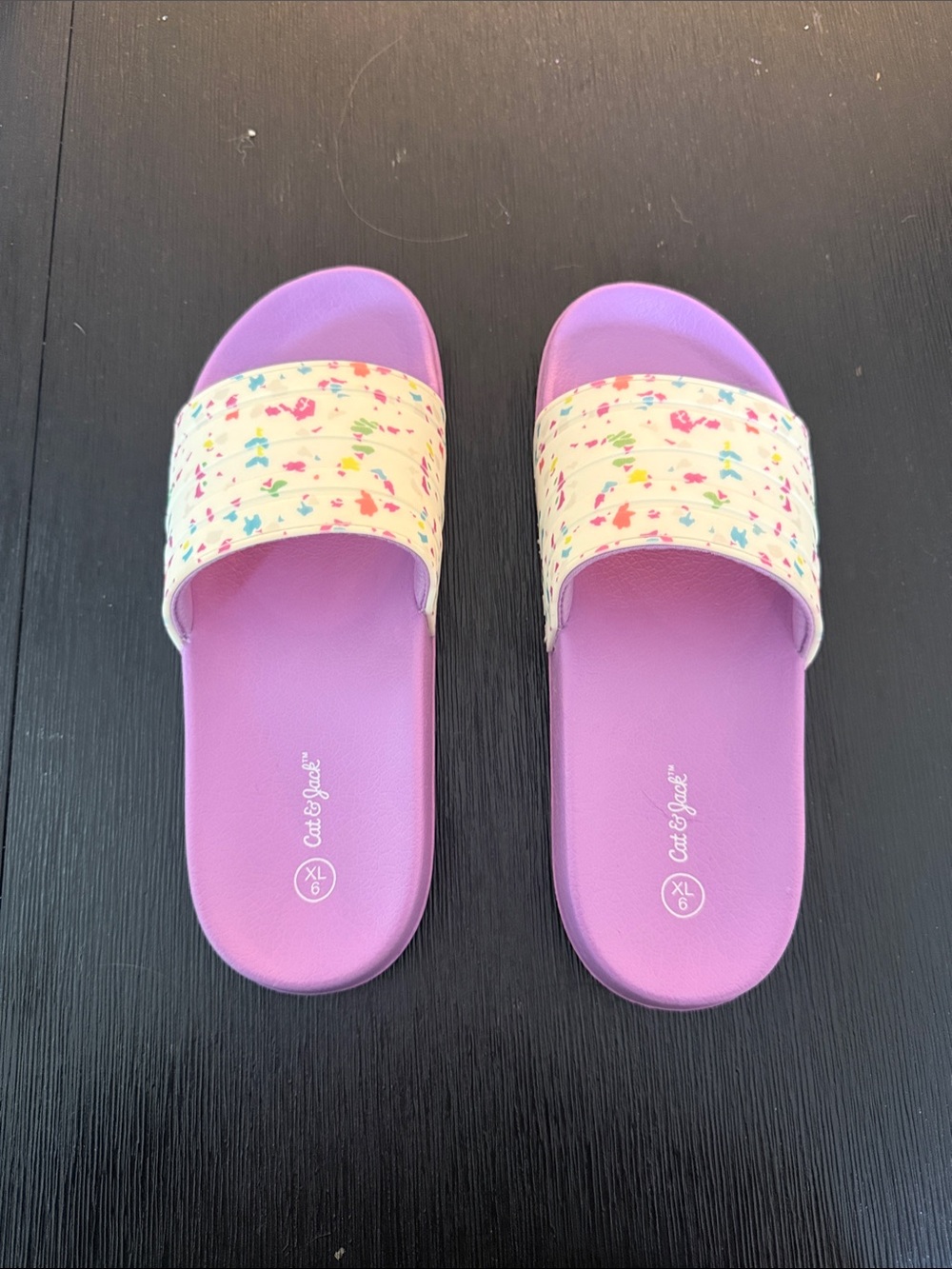 Cat & Jack Lavender Slide Sandals with Cream Confetti Strap